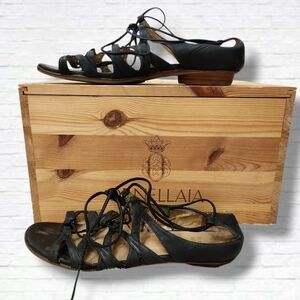 Stuart Weitzman Black Leather Lace-Up Gladiator Sandals Size 8.5